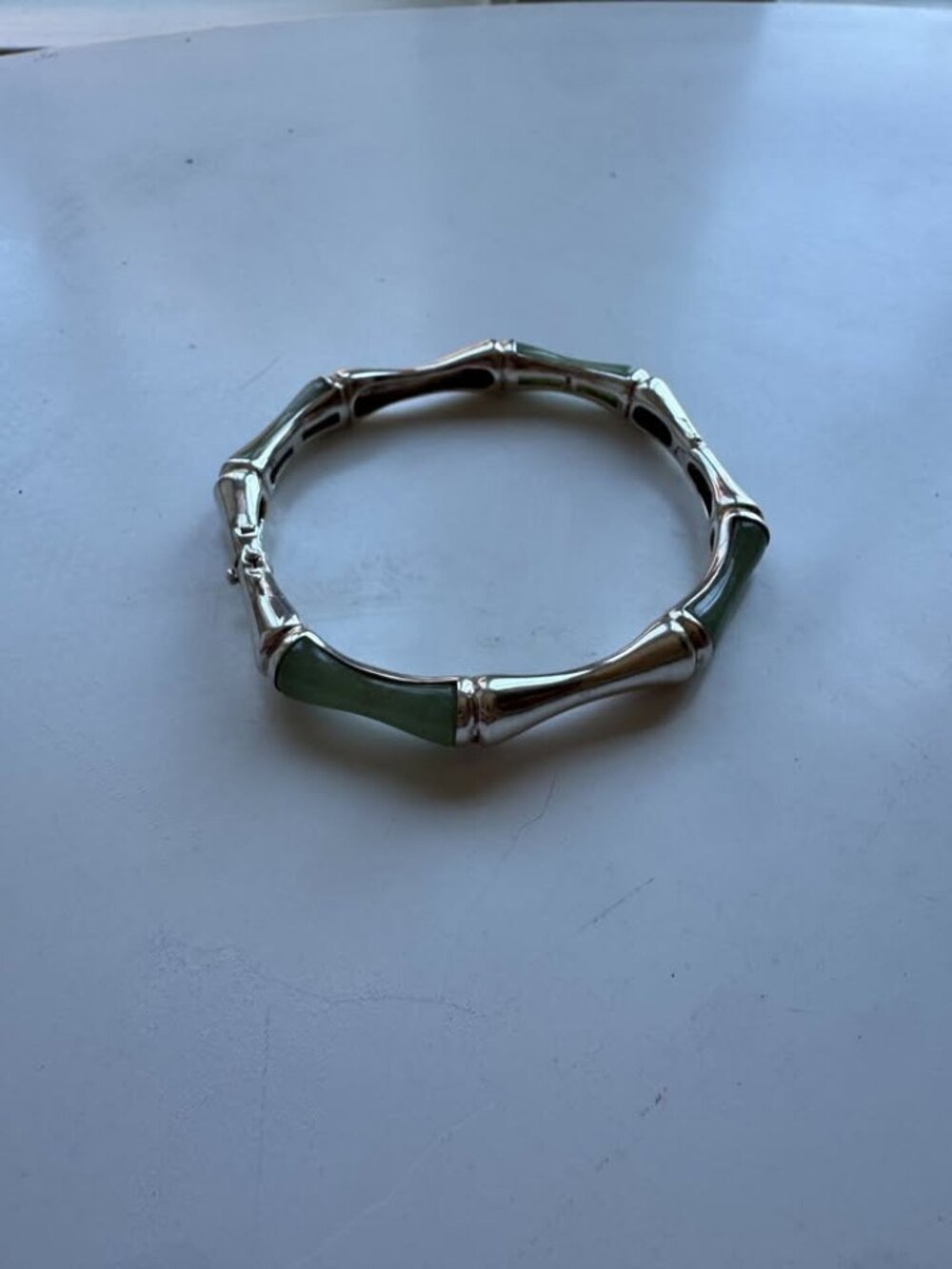 Vintage jade sterling silver bamboo bangle